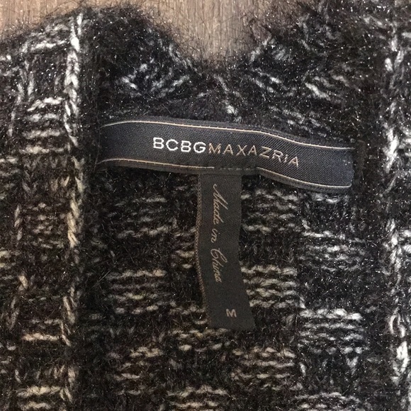BCBGMAXAZRIA  Women's Black White Open  Front Long Cardigan Heavy Knit Size M - Picture 3 of 8